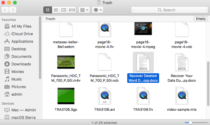 undelete trash can for usb drive on mac